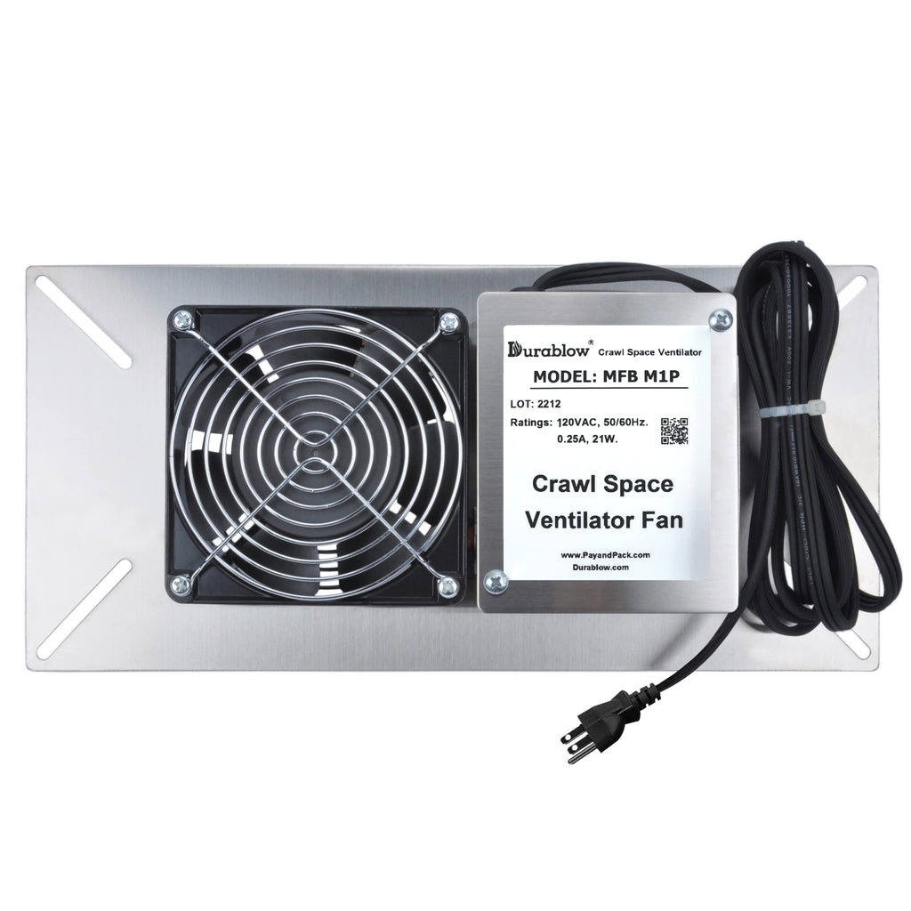 Durablow 220 CFM Air-Out Stainless Steel Crawl Space Vent Fan, Dual Fans with Dehumidistat & Thermostat, Foundation Vent, Radon Mitigation, for Crawl Space, Basement (Stainless Steel 430, M2D-S430)
