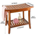 Utoplike Teak Shower Bench Seat with Handles, Portable Wooden Spa Bathing Stool with Storage Towel Shelf, 22" x 13" x 18.6", Perfect for Indoor and Outdoor Use