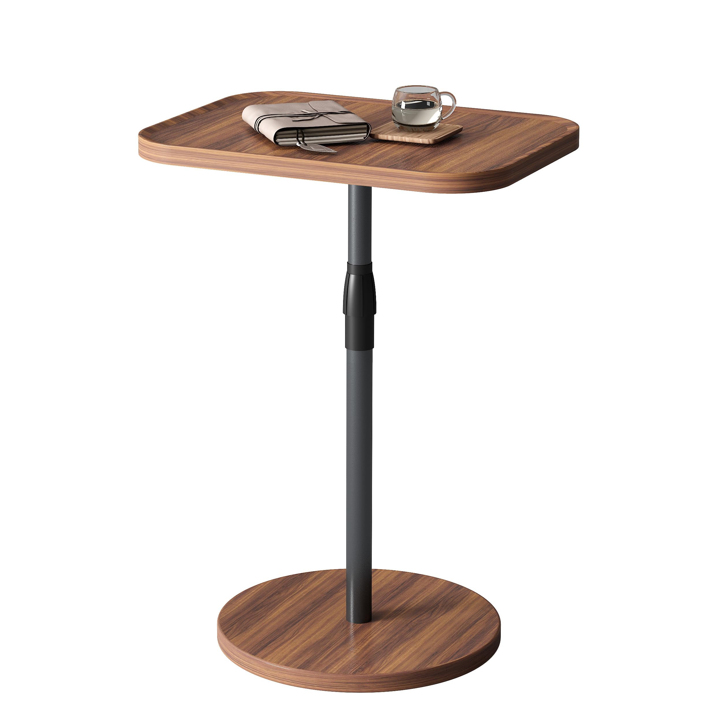 Adjustable End Table, Small Round Side Table, Drink Table for Small Spaces, Pedestal Nightstand for Living Room, Bedroom, Sofa Couch, Rustic Brown ET-010BR