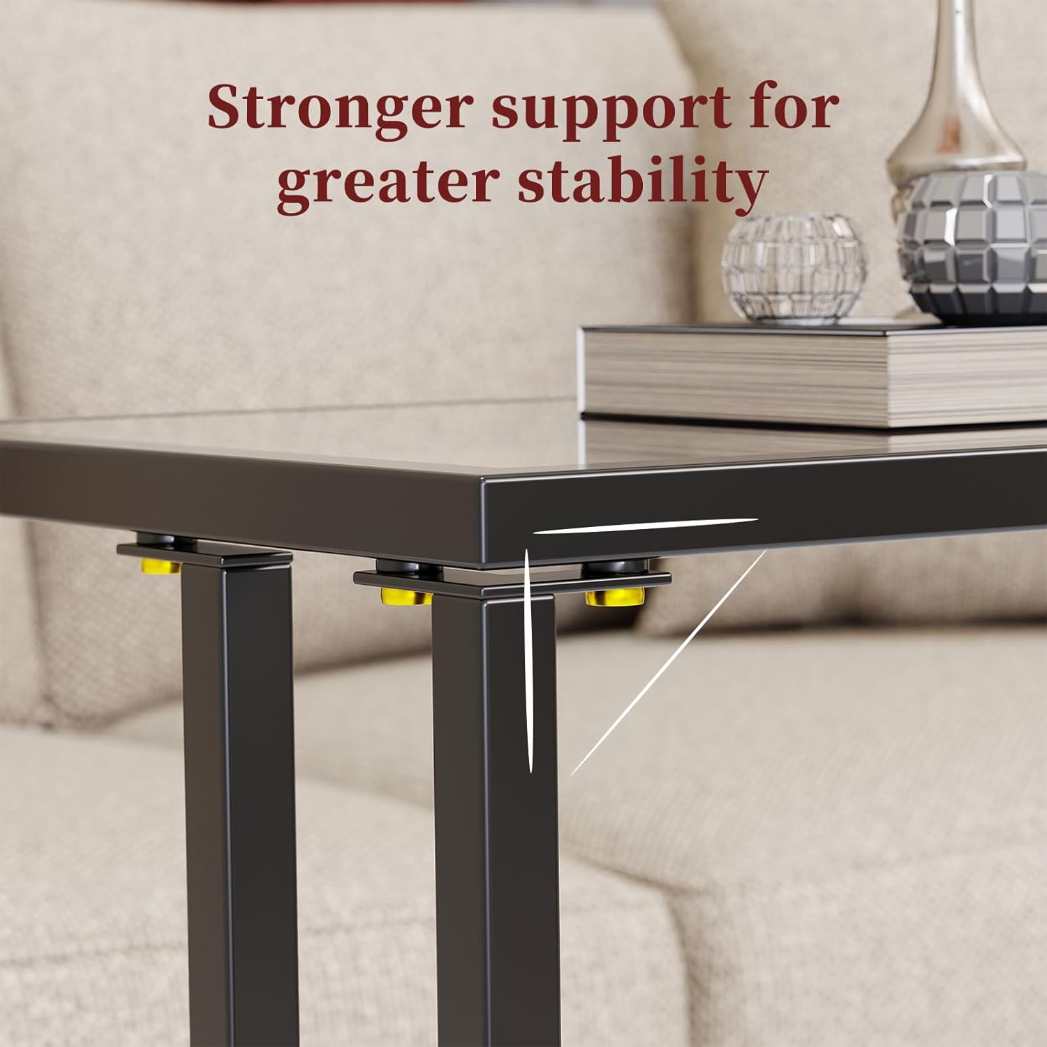 Simple Trending C Table Tempered Glass End Table, Couch Side Table, Snack Sidetable with Metal Frame, TV Tray Table for Small Space, Sofa Couch and Bed Side Table, Black