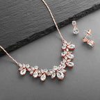 Mariell Rose Gold Multi-Shaped Cubic Zirconia Necklace & Earring Wedding Jewelry Set for Women and Brides