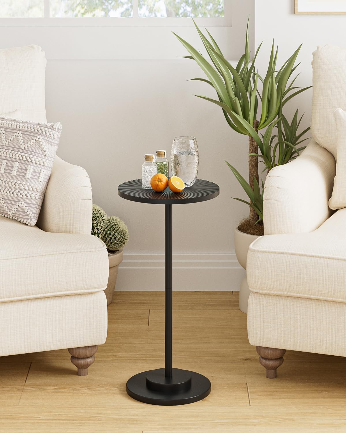 Round Side Table, Small Drink Table for Small Spaces, Modern Accent End Table Coffee Table with Metal Leg for Living Room, Bedroom, Corners, and Office (Gold)
