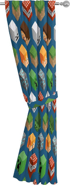 Jay franco Minecraft Isometric Blue 63 in Drapes 4 Piece Set - Beautiful Room Decor&Easy Set Up, Bedding Features Creeper - Window Curtains Include 2 Panels&2 Tiebacks (Official Minecraft Product)
