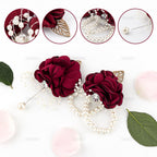 AUEAR, Rose Bridal Burgundy Red Wrist Corsage and Boutonniere Set Bridesmaid Hand Flower for Wedding