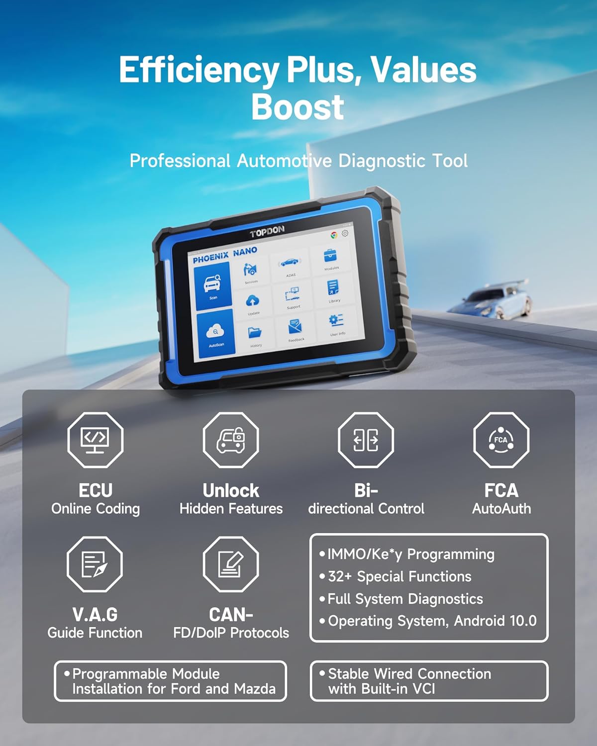 TOPDON Phoenix Nano, 2025 New Bidirectional Scan Tool, ECU Coding Tool, FCA AutoAuth, CAN FD/DoIP Protocols, 32+ Special Functions, Full System Diagnostic, Free Updates for 2 Years