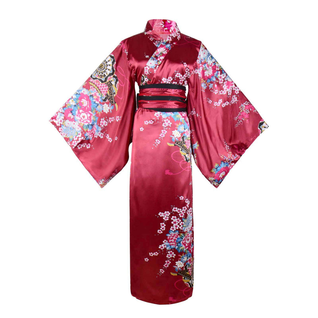 Kimono Costume Adult Japanese Geisha Floral Patten Gown Blossom Bathrobe Sleepwear With Obi Belt
