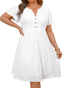 Talisea Plus Size White Dress Eyelet Summer Casual Beach Graduation Short Sleeve Ruffle Tiered Button Boho Sundress Women