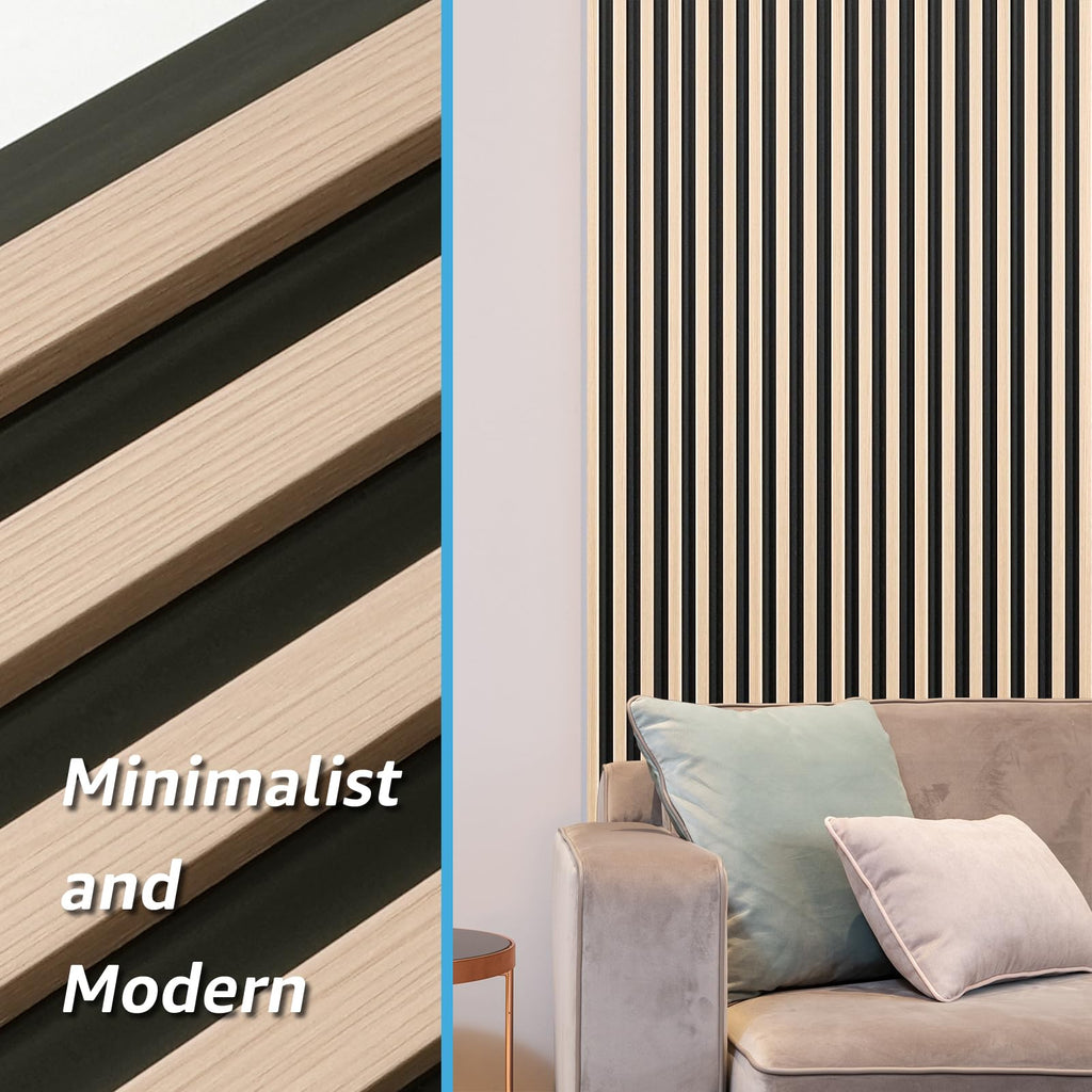 Art3d 8-Pack WPC Wood Slat Wall Panel for Interior Wall Décor, 3D Wood Fluted Acoustic Wall Paneling for Living Room Bedroom Home & Office Accent Wall Decor - 96 x 6 Inch Oak