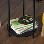 MOOACE End Tables Set of 2, Small Side Table, 2-Tier Nightstand with Storage Shelves, Round Sofa Bedside Table Coffee Desk for Living Room, Bedroom, Bathroom, Office, Black