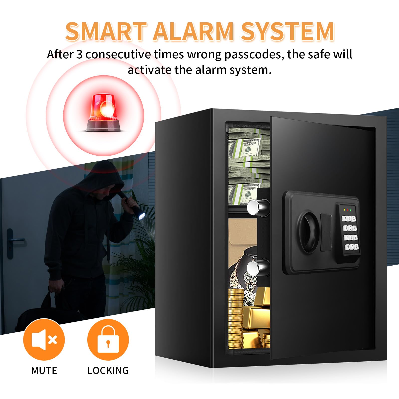 2,5 Kubik großer feuerfester Safe für den Heimgebrauch, digitaler Heimtresor feuerfest und wasserdicht mit elektronischem Tastenfeld und Ersatzschlüsseln, diebstahlsicherer Feuersafe für Geld, Dokumente, Medikamente und Wertgegenstände