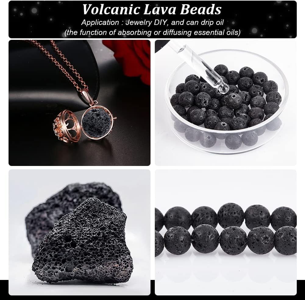 PH PandaHall 470pcs 8mm Lava Beads Natural Black Bead Black Lava Spacer Beads Oil Diffuser Bead Round Rock Stone Volcanic Rock Chakra Stone for Earrings Necklaces Bracelet Jewelry Making