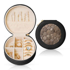 Petoskey Stone Jewelry Case Small Jewelry Box Gift for Women Leather Travel Jewelry Organizer Round Storage Purse with Zipper Display Storage Box for Rings Earrings Necklaces