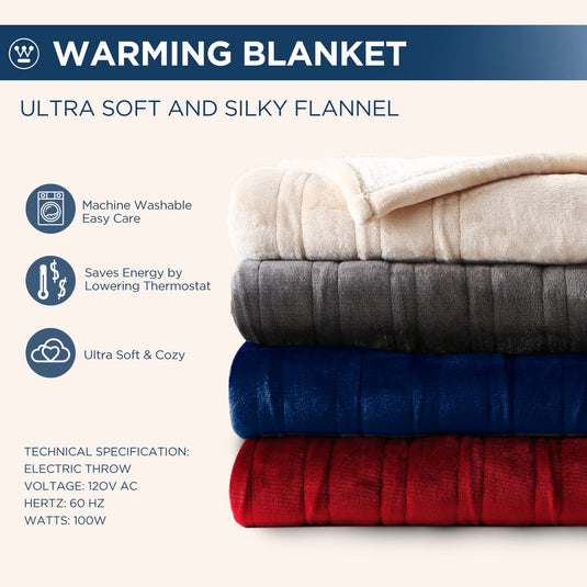 Westinghouse Heated Throw Blanket, Electric Blanket Throw with 6 Heating Levels and 2-10 Hours Time Settings, Flannel to Sherpa Super Cozy Heated Blanket Machine Washable, 50x60 inch, Charcoal