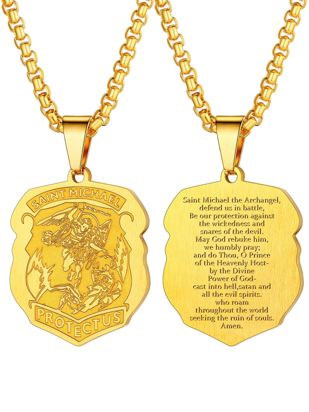 U7 St. Michael Necklace for Men Women Stainless Steel/18K Gold Plated Biblical Archangel Medal Round/Oval/Shield Patron Saint Christopher/Michael Pendant with 22" Box Chain