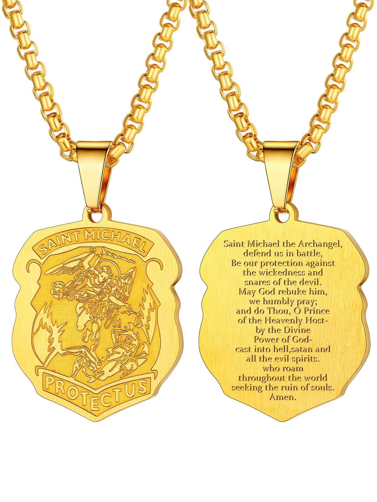 U7 St. Michael Necklace for Men Women Stainless Steel/18K Gold Plated Biblical Archangel Medal Round/Oval/Shield Patron Saint Christopher/Michael Pendant with 22" Box Chain
