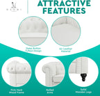 Naomi Home Emery Chesterfield Sofa with Rolled Arms, Tufted Cushions / 3 Seater Sectional Sofa Couch for Small Spaces, Living Room, Bedroom, Apartment Easy Tool-Free Assembly – Off White