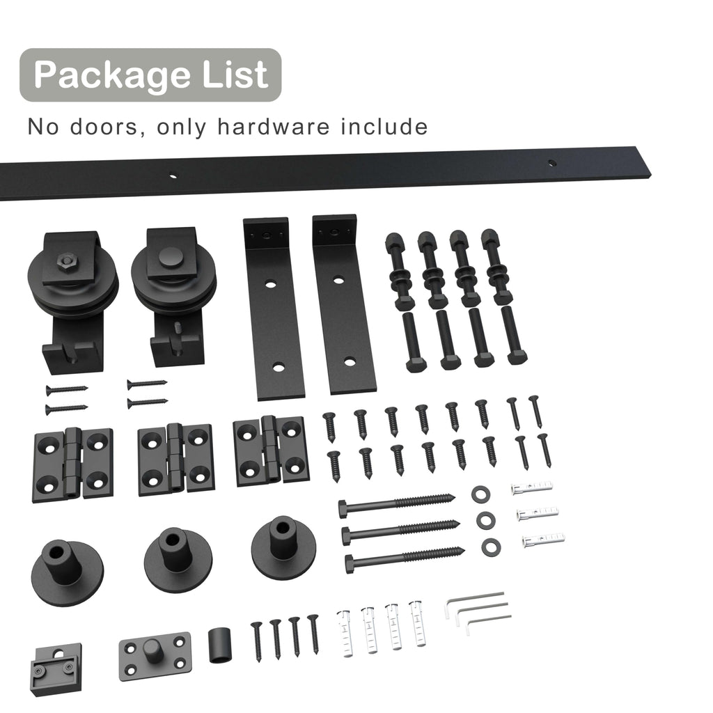 JUBEST Kit de rail pour porte de grange coulissante pliante bi-facette 40", rouleau noir monté sur le côté, robuste, pour 2 portes, fonctionnement fluide et silencieux, installation facile (porte non incluse)