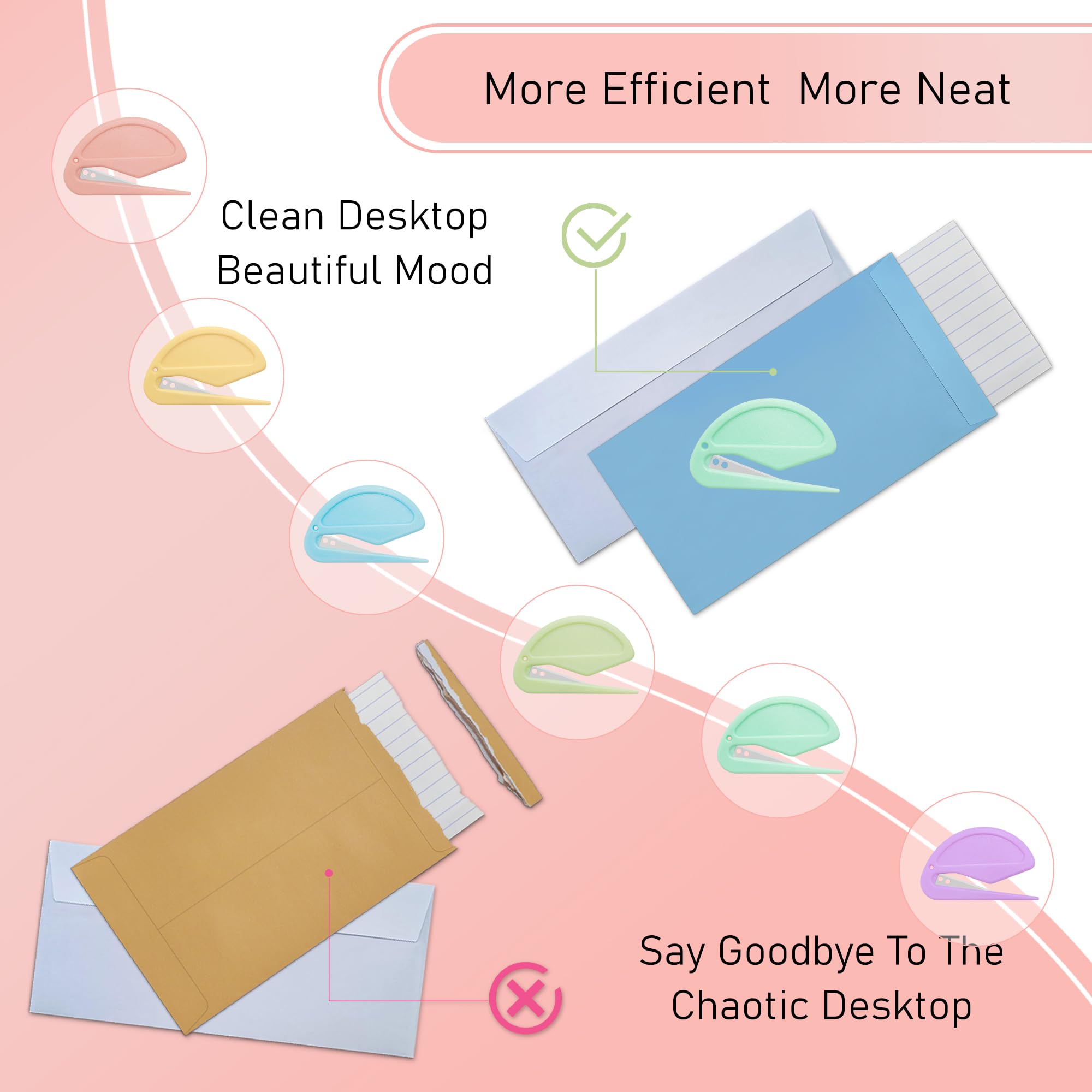 6-pak Macarons kuvertåbner - brevåbner kuvertskærer med sikker skjult skarp klinge til kvinder, mænd, kontorarbejdere, kandidatstuderende. Brevåbner til hjemmet, kontoret, postvæsenet