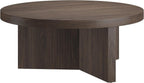 Henn&Hart 36" Fluted Round Wood Pedestal Low-Profile Coffee Table for Living Room, Family Room, or Office, Alder Brown