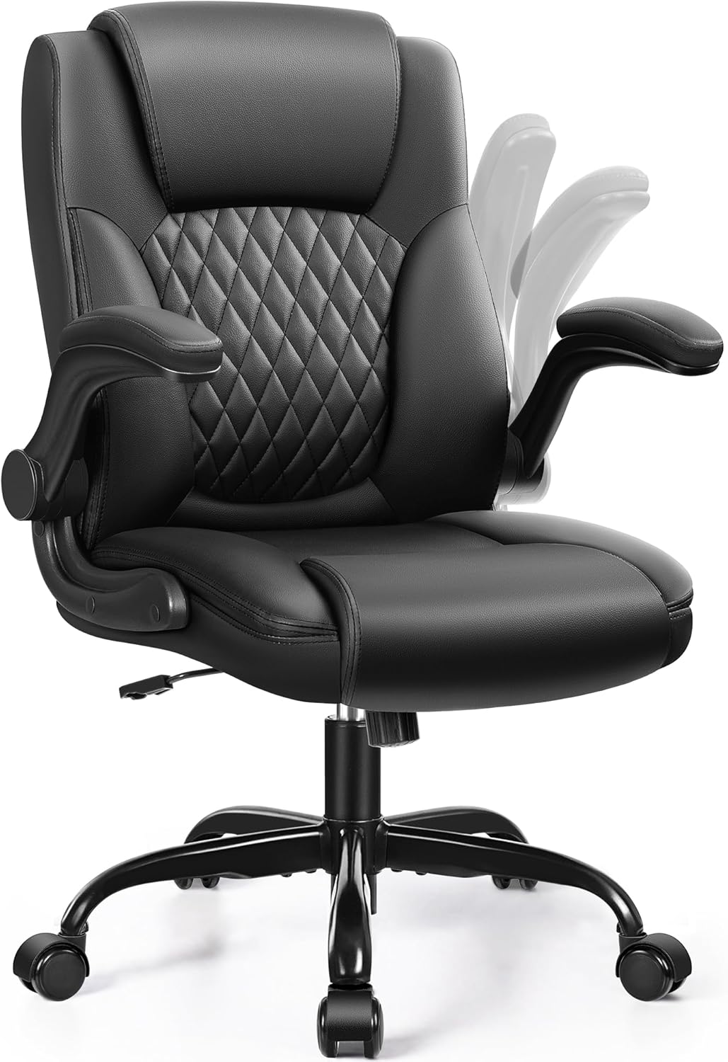 Leather Office Chair, PU Home Computer Desk Chairs with Ergonomic Back Support, 360°Swivel Free，Small Gaming Chair with Wheels and Adjustable Armrests, for Short People Use, Black