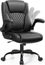 Leather Office Chair, PU Home Computer Desk Chairs with Ergonomic Back Support, 360°Swivel Free，Small Gaming Chair with Wheels and Adjustable Armrests, for Short People Use, Black