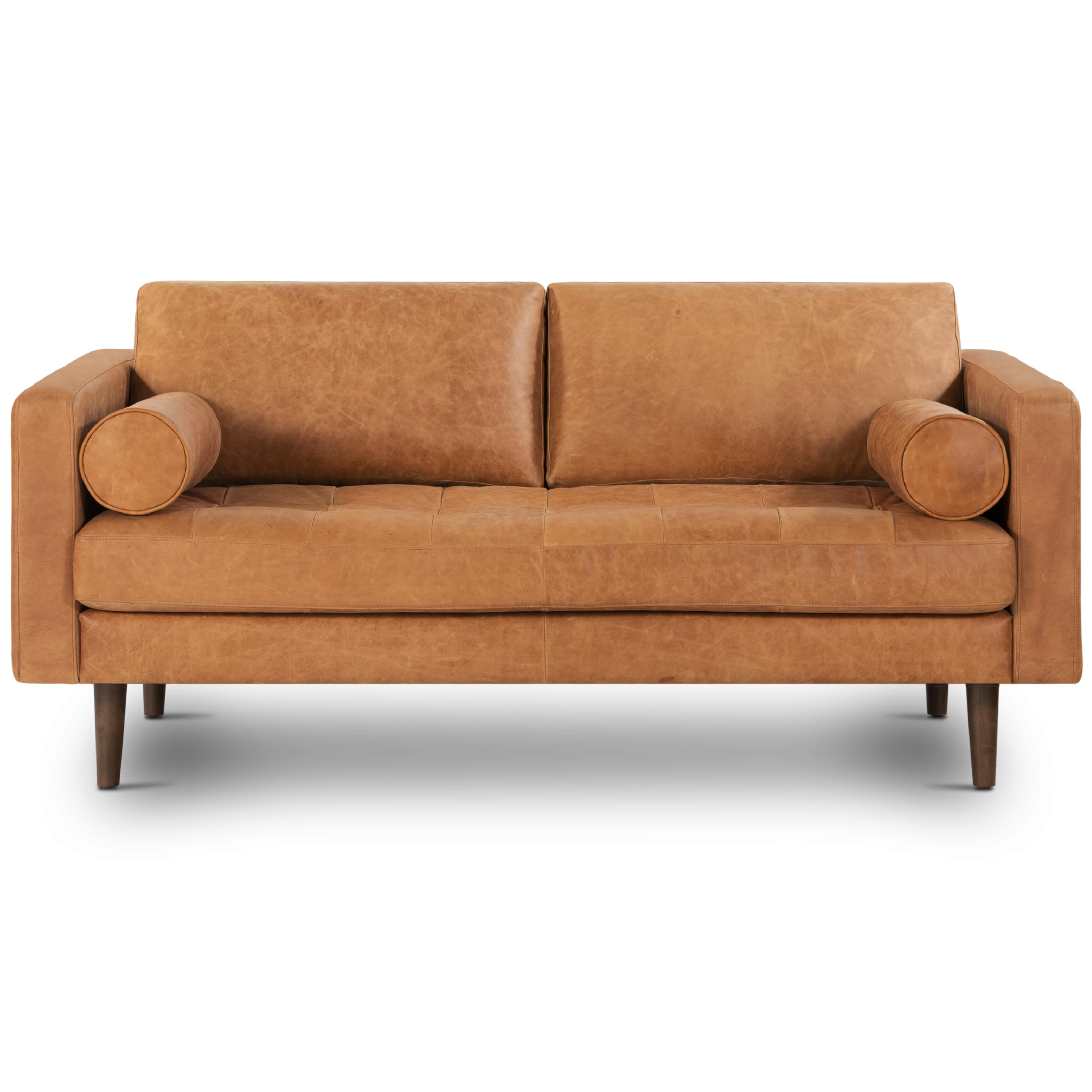 POLY & BARK Napa Leather Couch – Right-Facing Sectional Leather Sofa - Tufted Back Full Grain Leather Couch with Feather-Down Topper On Seating Surfaces – Pure-Aniline Italian Leather – Cognac Tan