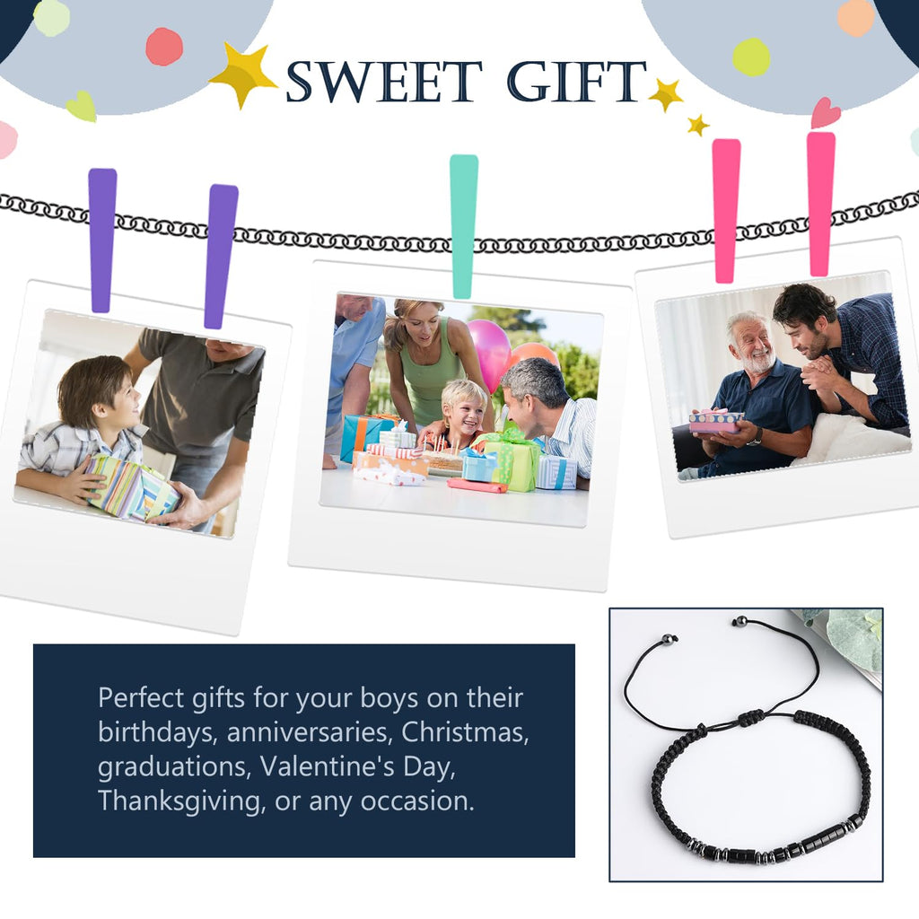 VOHIVI To My Son Bracelet from Mom,Morse Code Bracelets with Engraved Wallet Card,Adjustable Handmade Mens Beaded Bracelets easter basket stuffers