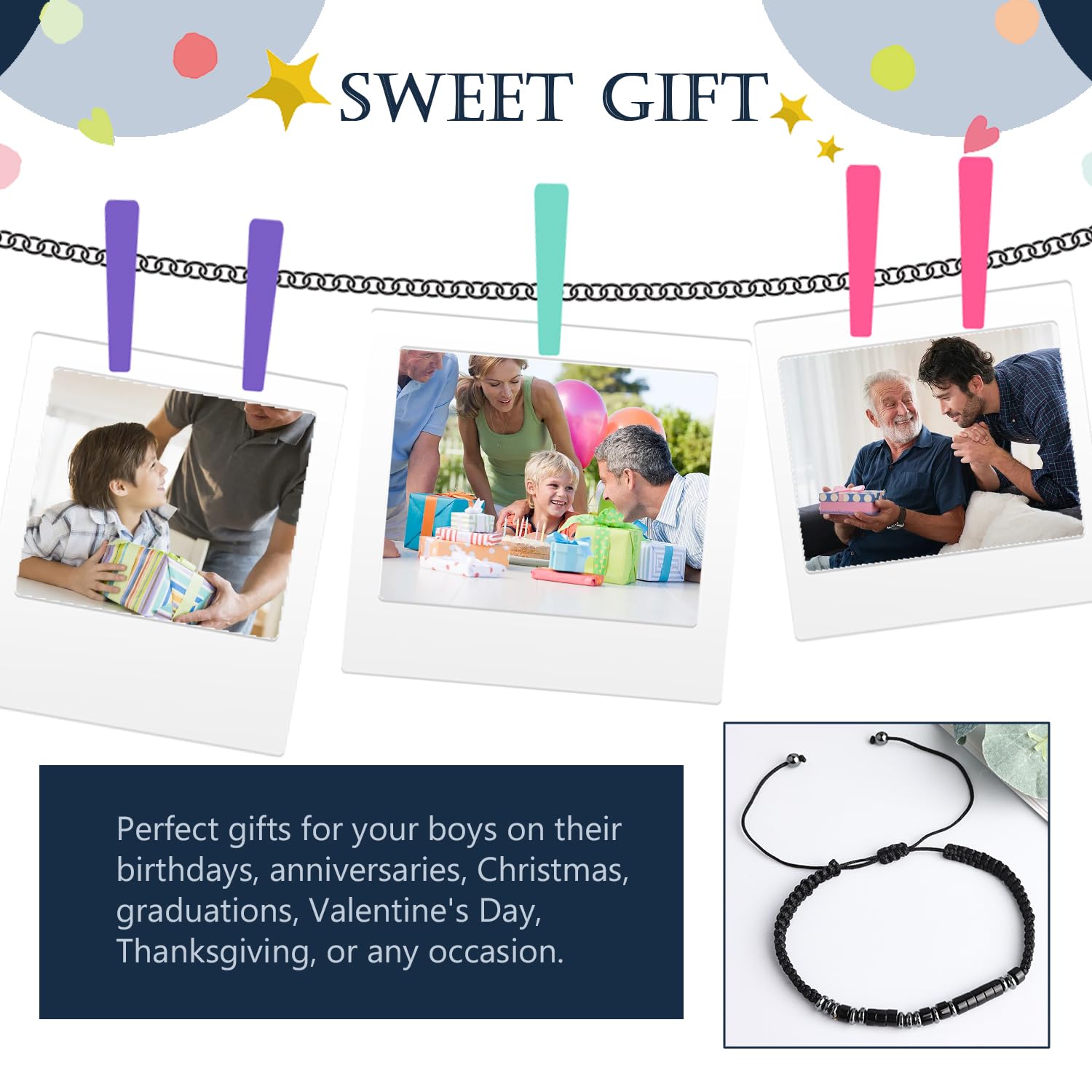 VOHIVI To My Son Bracelet from Mom,Morse Code Bracelets with Engraved Wallet Card,Adjustable Handmade Mens Beaded Bracelets easter basket stuffers