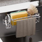 TAILI Sponge Holder with Strong Suction Cup, 4-in-1 Rustproof Sink Organizer - Sink Caddy Holds Sponges, Brushes, Stoppers & Scrapers -Black