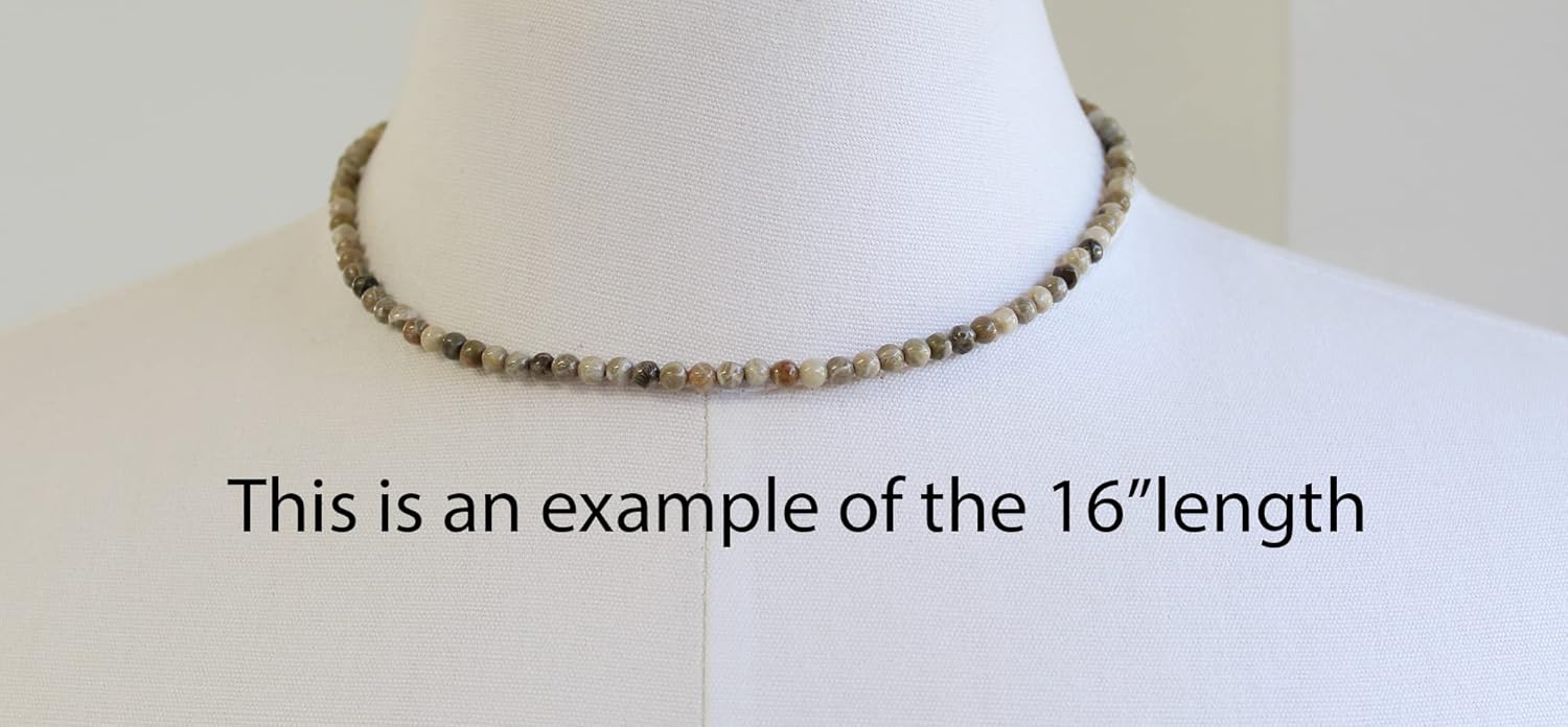 Handmade 4mm Petoskey Coral Bead Necklace Strand, Small Brown Stone Beaded Necklace