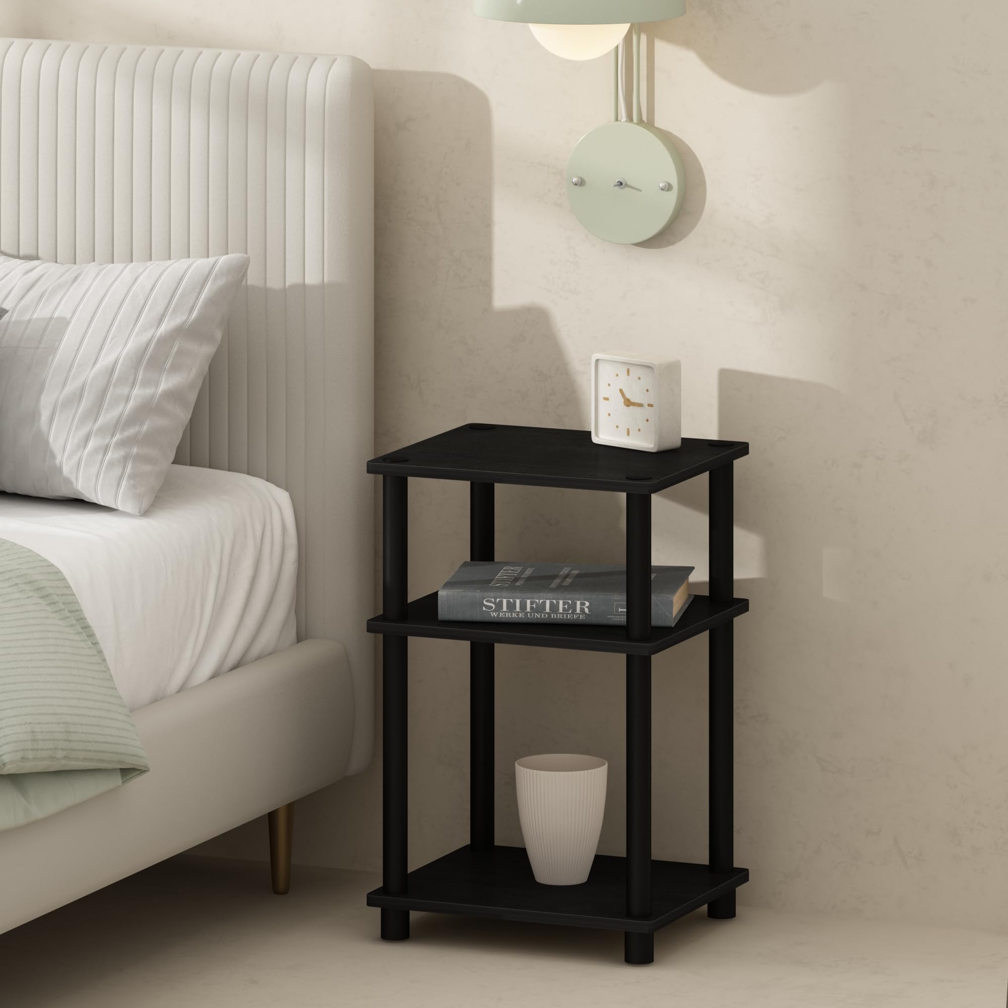 Furinno Just 3-Tier Turn-N-Tube Nightstand, 2-Pack, Columbia Walnut/Black