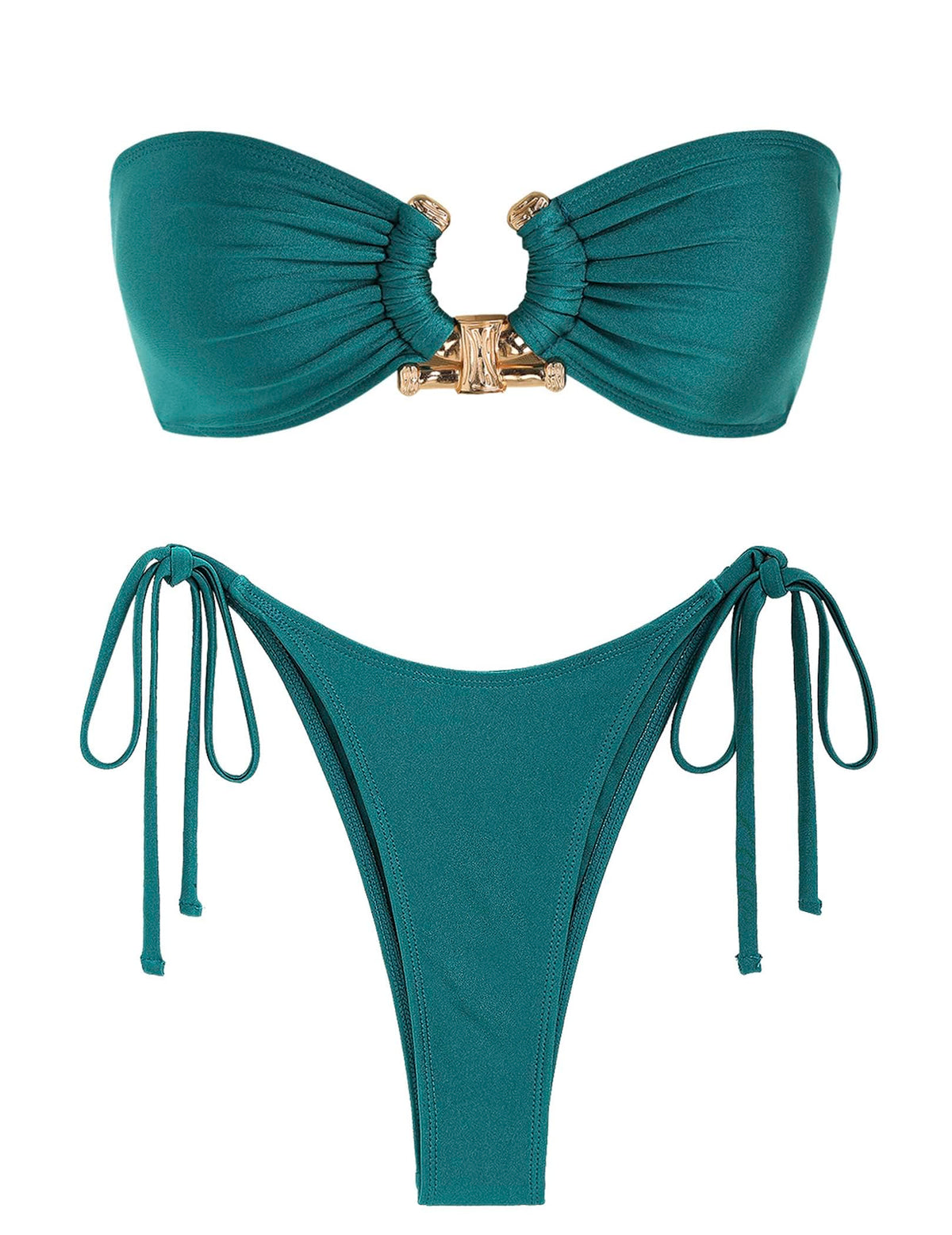 ZAFUL Glitter Strapless Bikini 2 Piece Bandeau Swimsuits Thong Swimwear for Women Green M