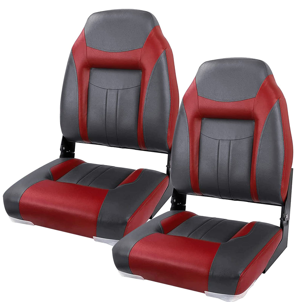 Premium Marine A Pair of Low Back Folding Boat Seat, Fishing Marine Seats with Stainless Steel Screws, Charcoal/Black(2 Seats)