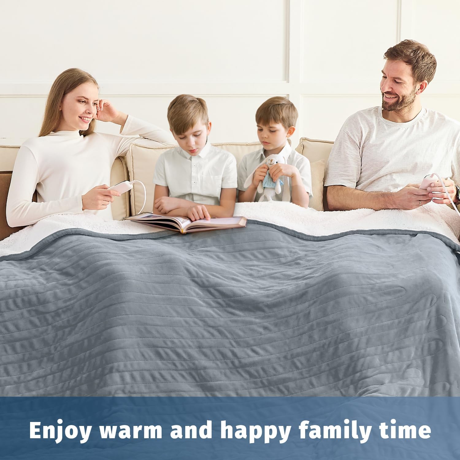 Heated Electric Blanket Queen Size - 84" x 90" Heating Blanket with Dual Control, 10 Levels & 8 Hours Auto Off, Soft Warm Flannel Gift with Over-Heat Protection, ETL & FCC Certified