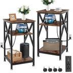 End Tables Living Room Set of 2 Farmhouse, Side Table with Storage Shelf, 16" W x 12" D x 24" H, 3 Tier Side Table Set of 2, X-Shaped Night Stands for Bedrooms, Coffee Table