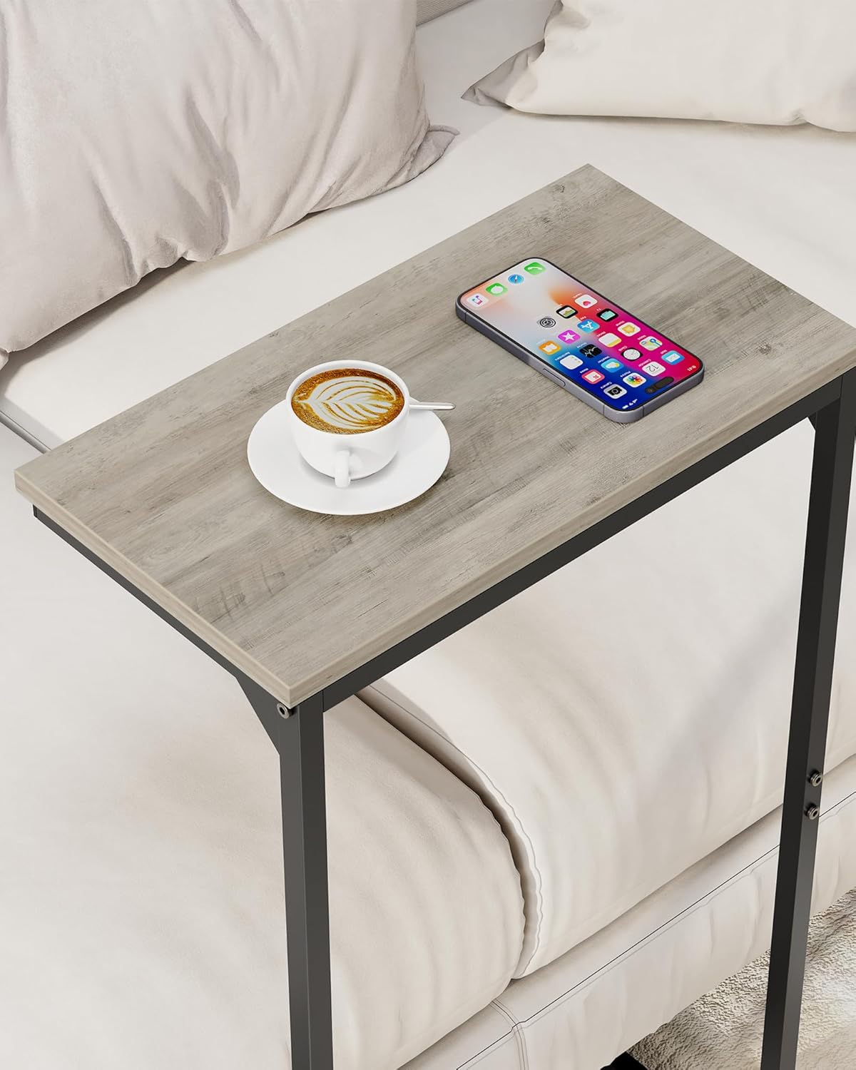 TUTOTAK C Shaped End Table, Small Side Table, Set of 2, 28.7 inch Tall Couch Table, Sofa Table, Living Room, Bed Room, Greige TB01BG0712