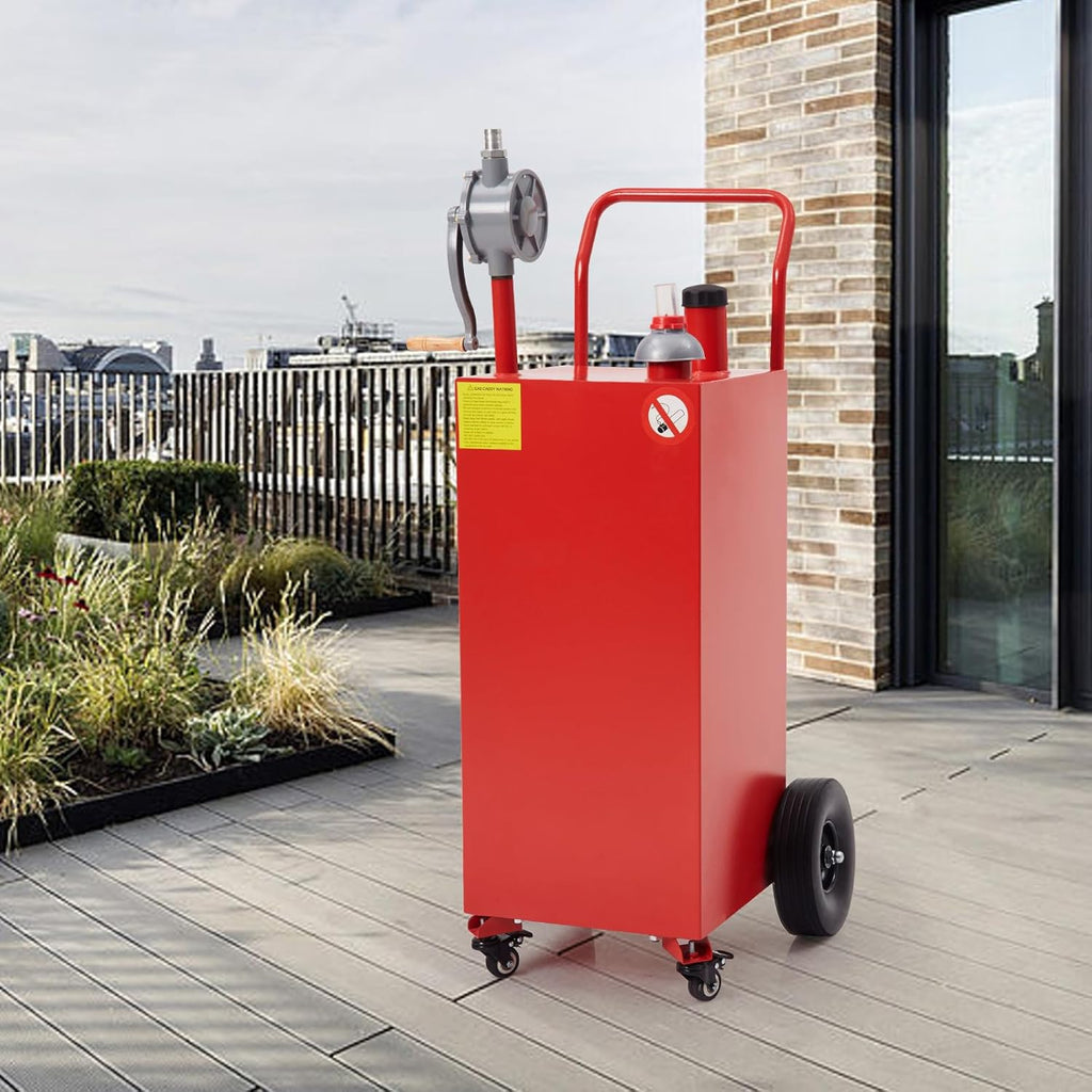 50 Gallon Fuel Caddy, Portable Fuel Caddy with Manual Pump - Heavy Duty Gas & Diesel Storage Tank on 4 Wheels, for Gasoline/Diesel Transfer to Cars, Trucks, ATVs, Boats, Lawn Mowers & Equipment