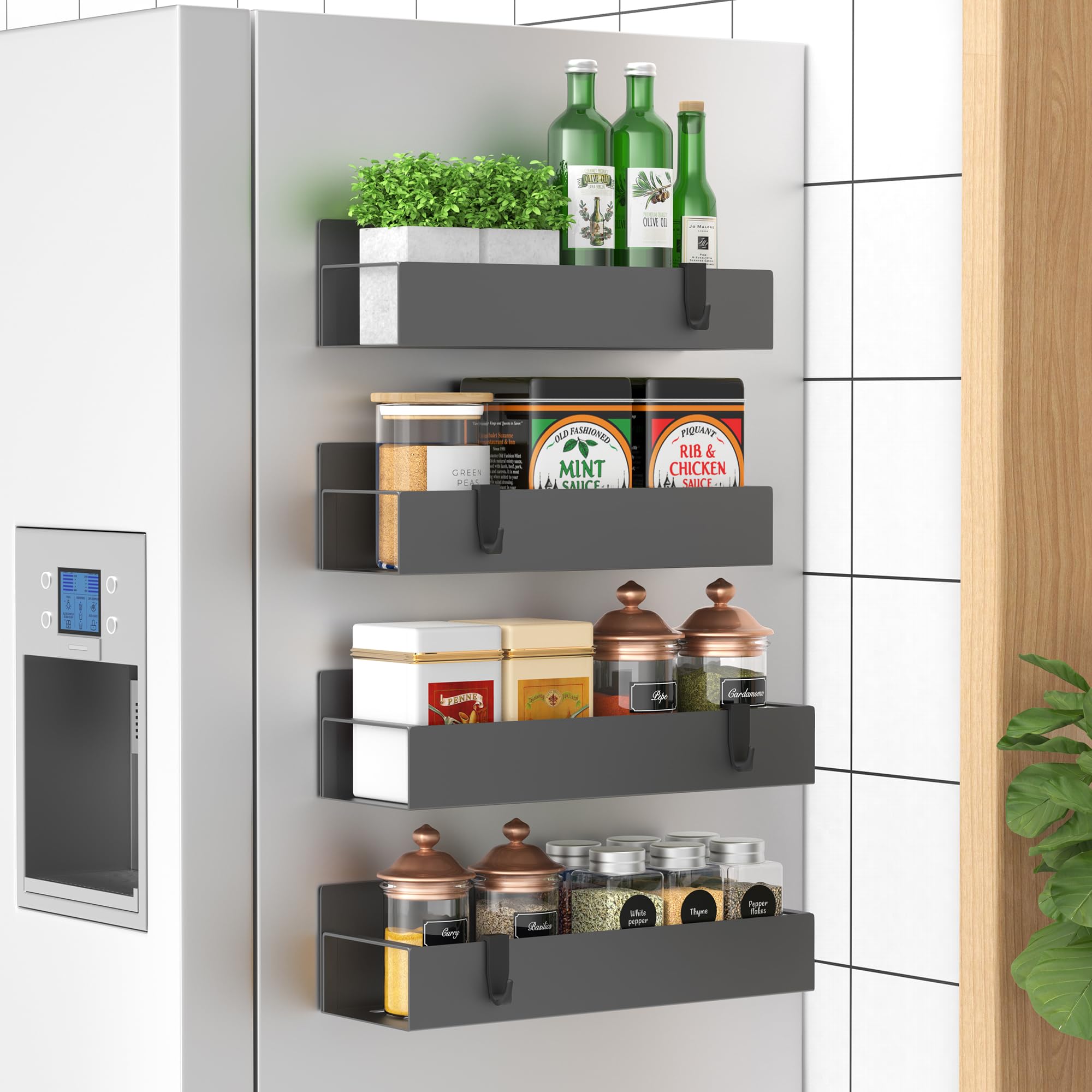 6 Pack Magnetic Spice Storage Rack Organizer for Refrigerator and Oven, Black Fridge Organizers and Storage