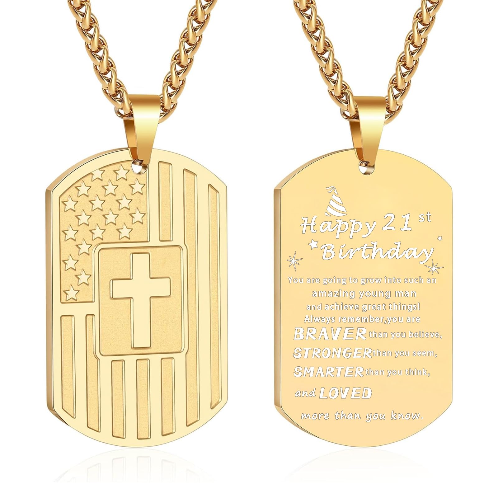 DuoDiner Graduation Gifts-American Dog Tag Necklace Bible Verse Pendant, First Communion Baptism Confirmation Religious Graduation Gifts for Him Boys Men Kids Teens Dad