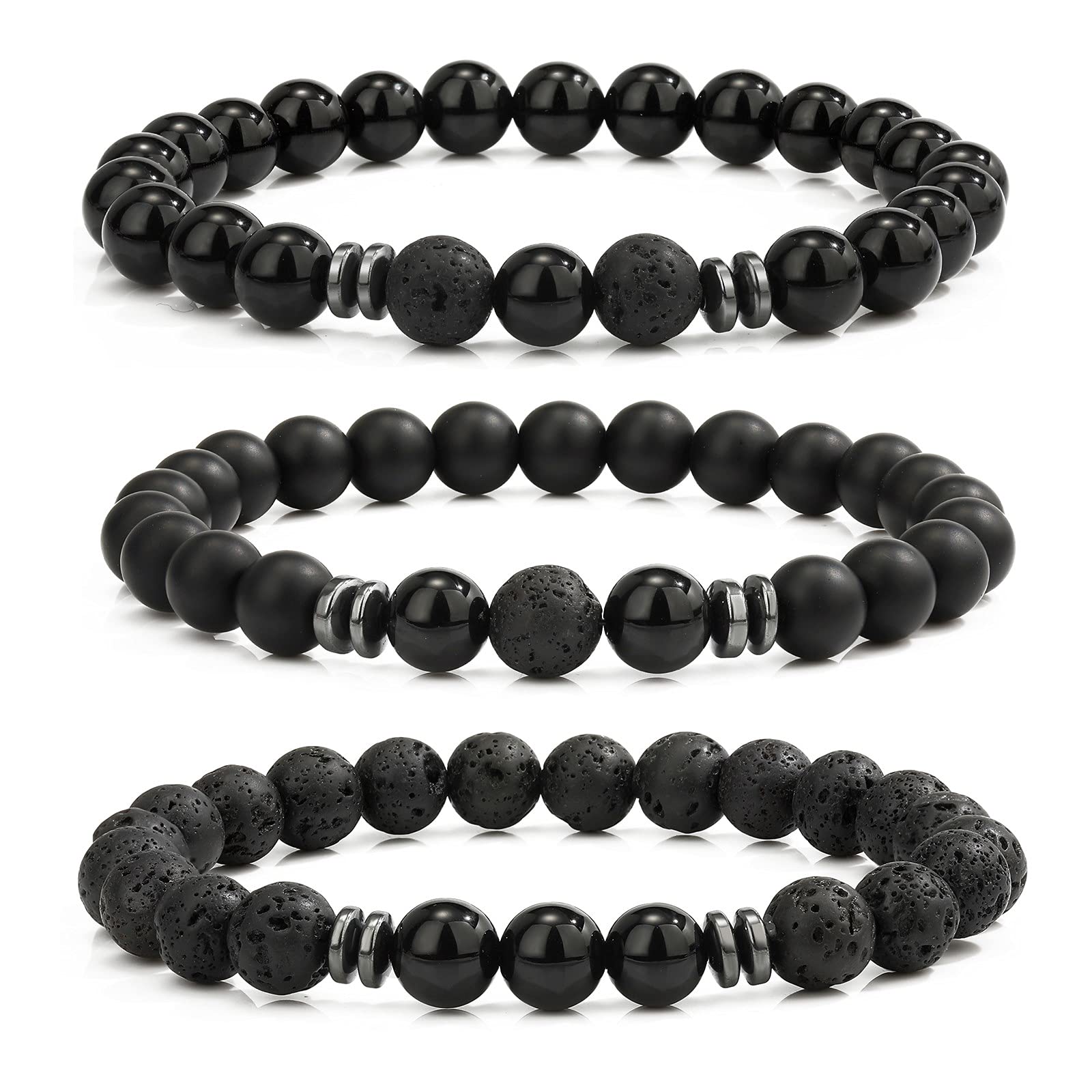 MengPa Mens Beaded Bracelets Couples Matching Bracelet Set Lava Rock Beads for Women Stone Jewelry