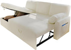VanAcc Sleeper Sofa, Sofa Bed- 2 in 1 Pull Out Couch Bed with Storage Chaise for Living Room, White Sherpa Couch