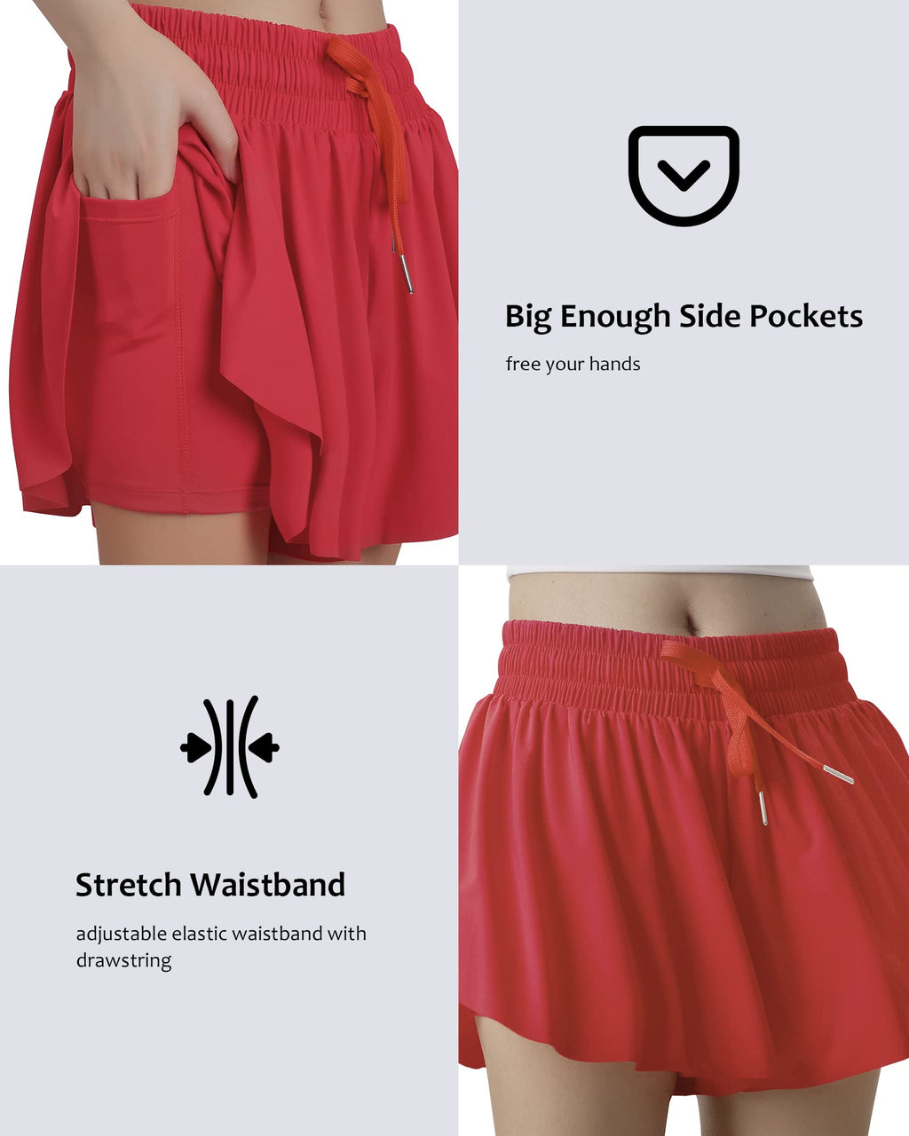 HASMES Girls Butterfly Shorts Teen Flowy Athletic Shorts for Running Dance Cheer 5-14Y Red