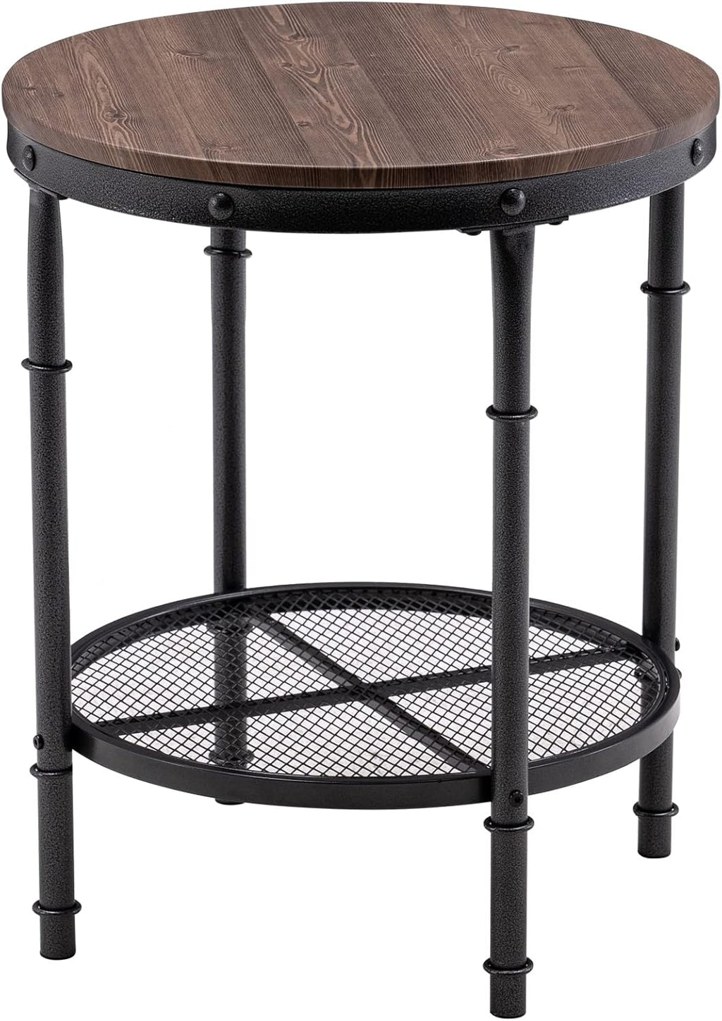 Bonnlo Industrial Round End Table - 20" Metal & Wooden Side Table for Couch & Living Room