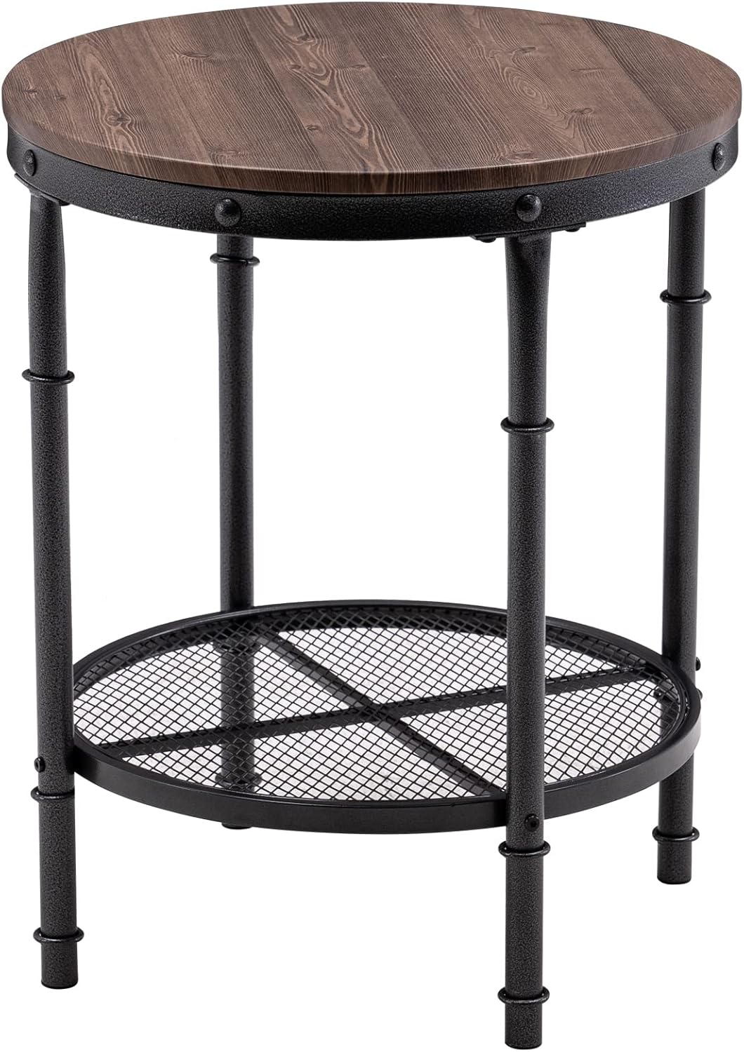 Bonnlo Industrial Round End Table - 20" Metal & Wooden Side Table for Couch & Living Room