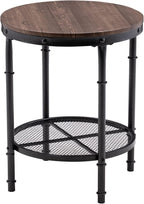 Bonnlo Industrial Round End Table - 20" Metal & Wooden Side Table for Couch & Living Room