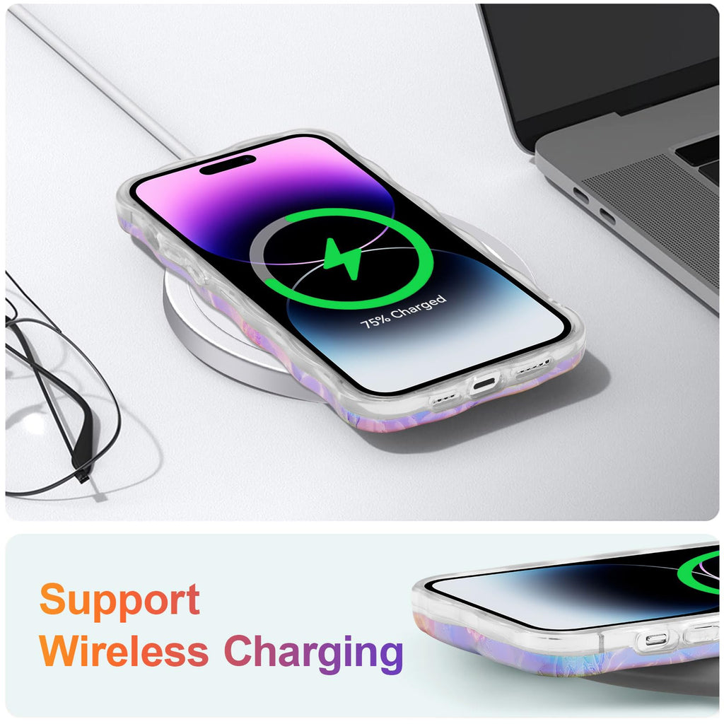 Чехол EYZUTAK для iPhone 13 Pro Max, красочный ретро масляной живописи с цветочным лазерным глянцевым узором, милый кудрявый волнистый край, изысканный, стильный, прочный защитный чехол из TPU для девочек и женщин - зеленый