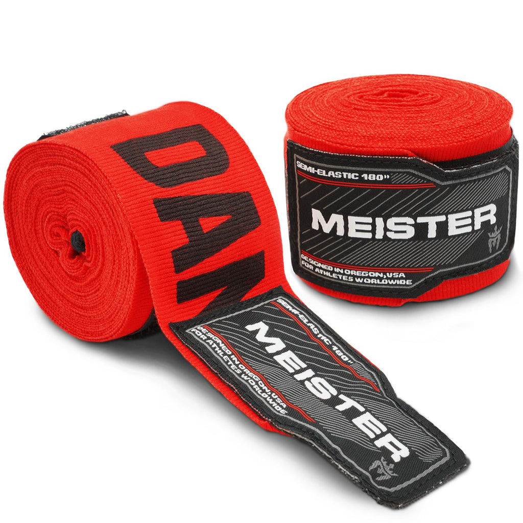 Meister Adult 180" Semi-Elastic Hand Wraps for MMA & Boxing (Pair)