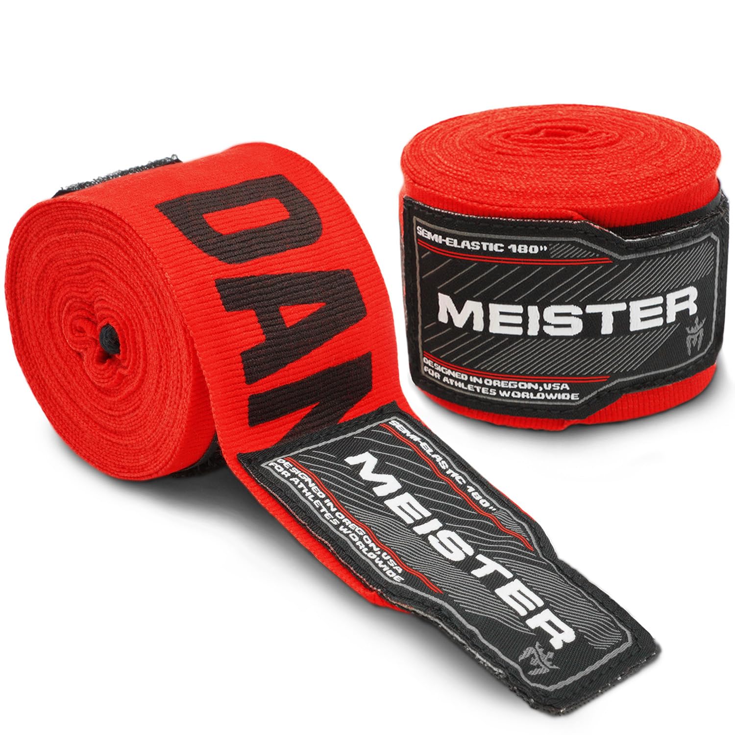 Meister Adult 180" Semi-Elastic Hand Wraps for MMA & Boxing (Pair)