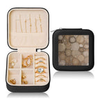 Petoskey Stone Printed Leather Jewelry Box, White Square Jewelry Organizer for Earrings, Rings, Necklaces, Bracelets