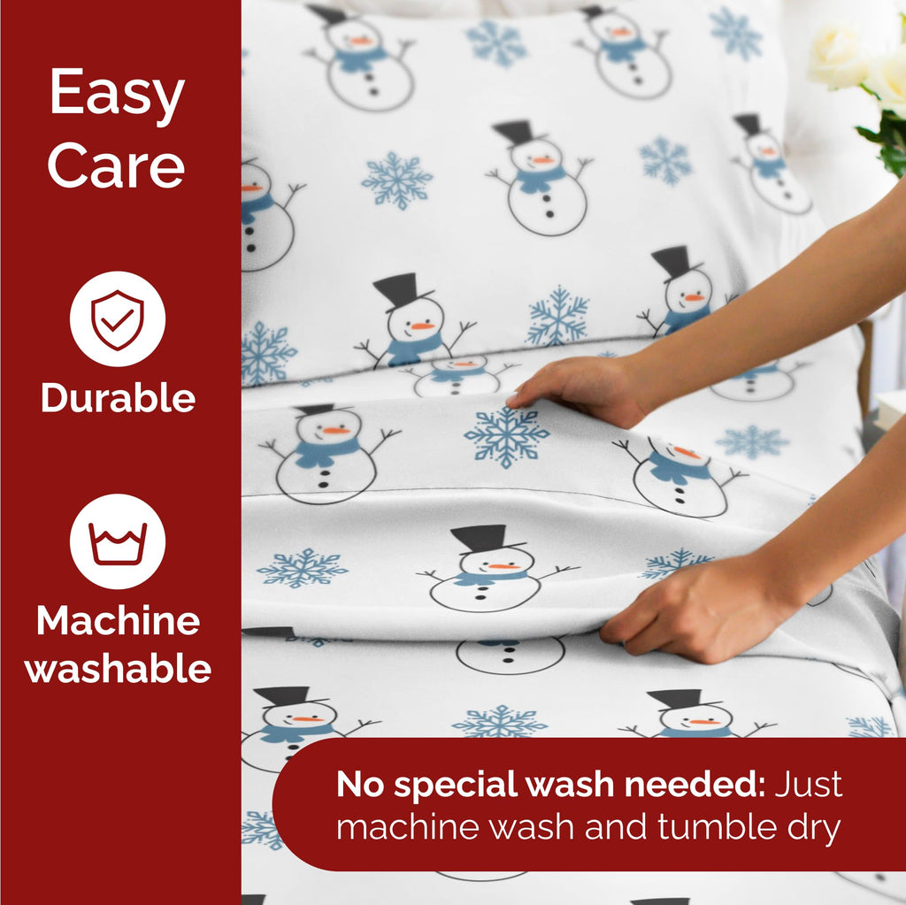 Komplet pościeli King Christmas Tree - Świąteczny wzór Xmas na lnie - Głębokie kieszenie - Dopasowany krój - 4 części - Bez zagnieceń - Wygodna i chłodząca świąteczna pościel zimowa - Łatwa w pielęgnacji - Przyjazna dzieciom